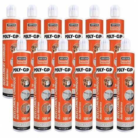 Lot De 12 Cartouches De Scellement Chimique POLY-GP Ton Gris SIMPSON 3 Lot De 12 Cartouches De Scellement Chimique POLY-GP Ton Gris SIMPSON