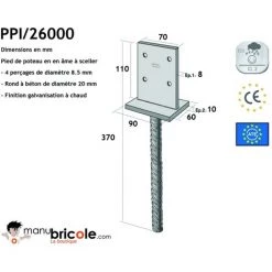 Pied De Poteau En Ame à Sceller PPI/26000 - SIMPSON -SIMPSON Soldes Magasin 2119611 3