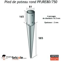 Pied Poteau Rond à Enfoncer PPJRE80/750 - SIMPSON -SIMPSON Soldes Magasin 2119618 4
