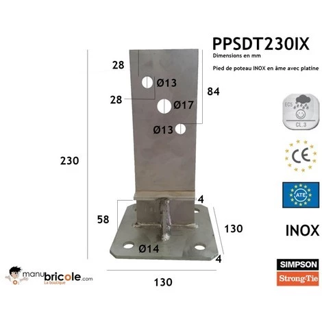 Pied De Poteau En âme PPSDT230 INOX A4 - SIMPSON 5 Pied De Poteau En âme PPSDT230 INOX A4 - SIMPSON – Image 3