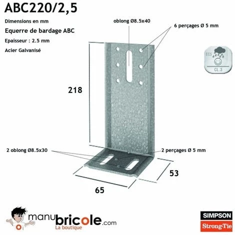 Equerre De Bardage ABC220/2,5 -218x65x53x2.5mm - SIMPSON 4 Equerre De Bardage ABC220/2,5 -218x65x53x2.5mm - SIMPSON – Image 2