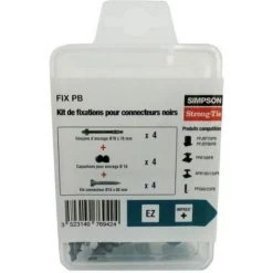SIMPSON Kit De Fixation FIX B Pour Pieds De Poteaux Noirs, Ensemble Comprenant 4 Goujons, 4 Capuchons Noirs Et 4 Vis SSH