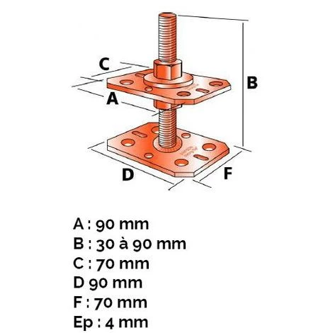 SIMPSON Pied De Poteau Réglable De 30 à 90 Mm 5 SIMPSON Pied De Poteau Réglable De 30 à 90 Mm – Image 3
