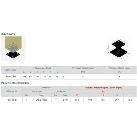 Lot De 10 Pieds De Poteau Fixes Finition Noire PPA100PB + Kits Fixations SIMPSON 6 Lot De 10 Pieds De Poteau Fixes Finition Noire PPA100PB + Kits Fixations SIMPSON – Image 4